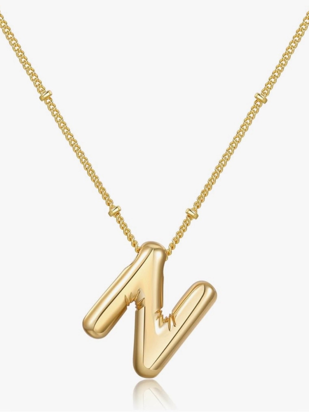 Gold Bar Initial ‘N’ Pendant Necklace